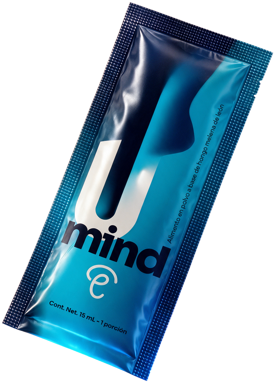 Sachet de U Mind sobre un horizonte de luz azul